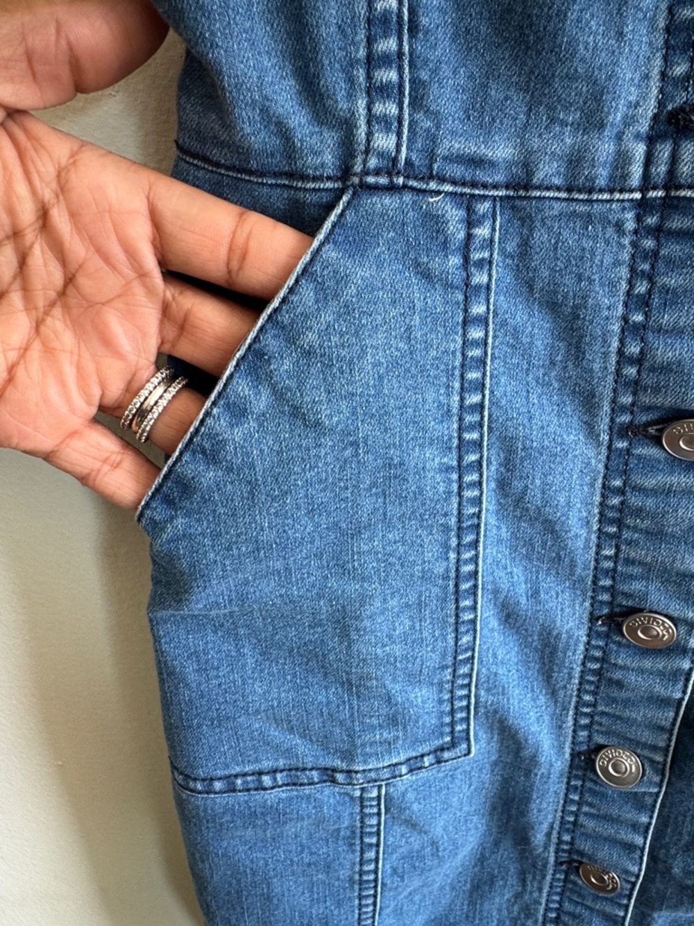 Divided Blue Denim Button-Front Mini Pinafore Dress - Picture 3 of 4